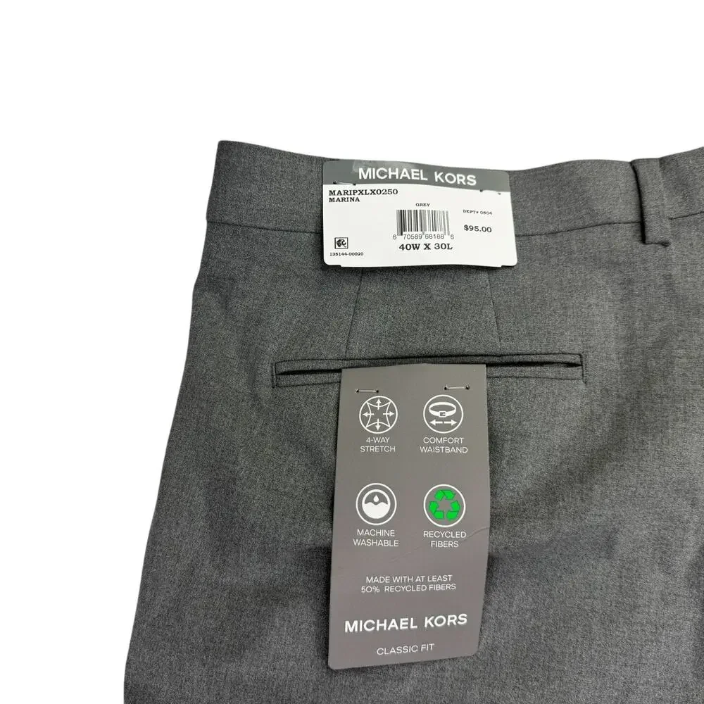 Michael Kors Mens Pleated Cuffed Solid Classic Fit Stretch Pants Gray 40x30